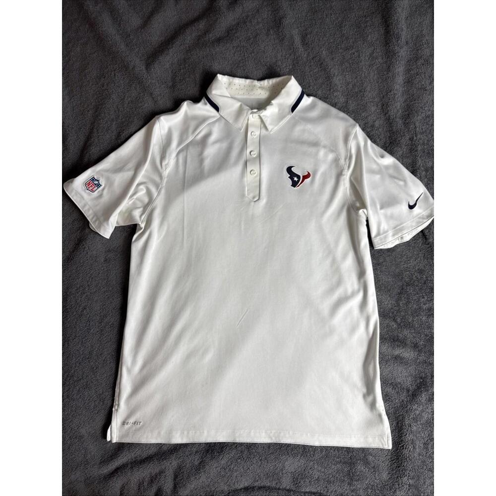 Nike Houston Texans NFL OnField Team Apparel Golf Polo Dri Fit Shirt Men's White